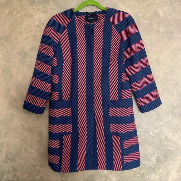 Ann Taylor Striped Woven Collarless Mod Top Coat - Picture 2 of 9